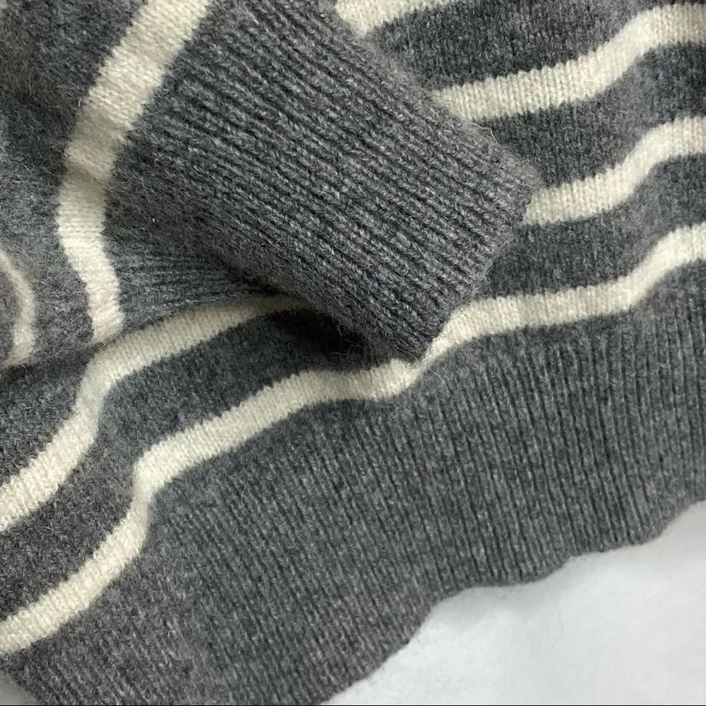 J. Crew Factory gray and white striped lambs wool sweater size L - Picture 6 of 14